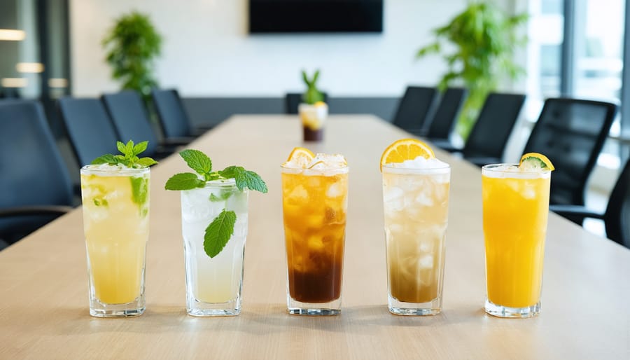 THCA-infused beverages ready for a business lunch setting